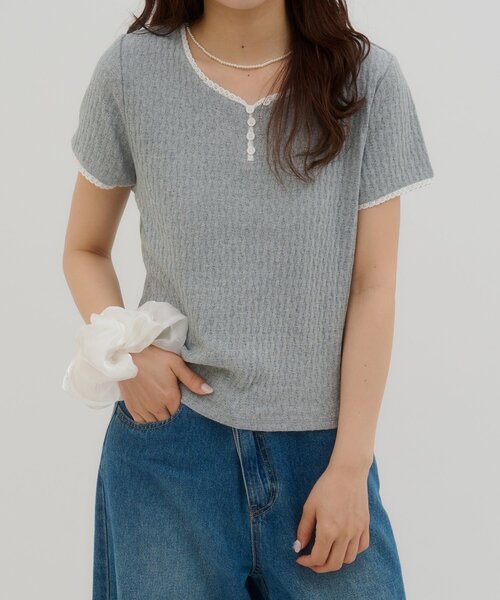 DISCOAT（ディスコート）の「【umm.】ピコレースヘンリープルオーバー（Tシャツ/カットソー・レディース・グレー/サックスブルー/ベビーピンク/レモンイエロー・FREE）」の10枚目の写真
