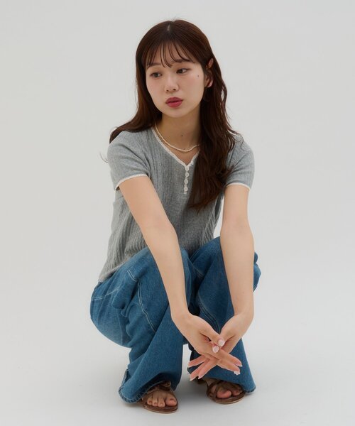 DISCOAT（ディスコート）の「【umm.】ピコレースヘンリープルオーバー（Tシャツ/カットソー・レディース・グレー/サックスブルー/ベビーピンク/レモンイエロー・FREE）」の12枚目の写真