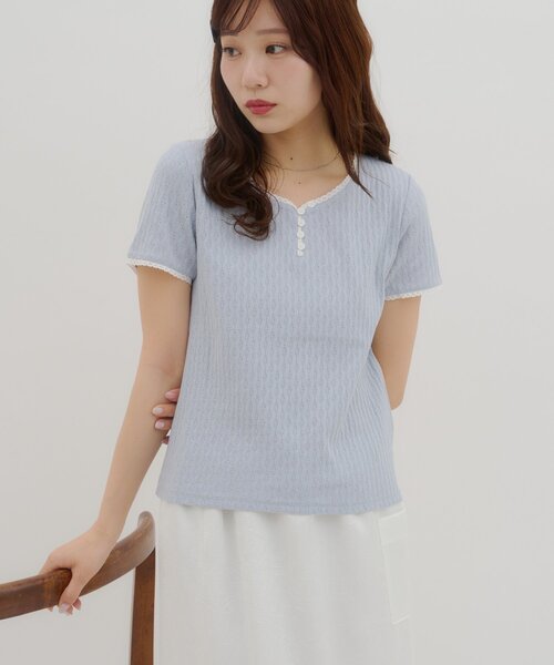 DISCOAT（ディスコート）の「【umm.】ピコレースヘンリープルオーバー（Tシャツ/カットソー・レディース・グレー/サックスブルー/ベビーピンク/レモンイエロー・FREE）」の13枚目の写真