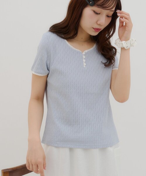 DISCOAT（ディスコート）の「【umm.】ピコレースヘンリープルオーバー（Tシャツ/カットソー・レディース・グレー/サックスブルー/ベビーピンク/レモンイエロー・FREE）」の18枚目の写真
