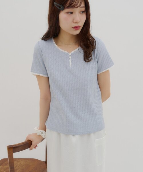 DISCOAT（ディスコート）の「【umm.】ピコレースヘンリープルオーバー（Tシャツ/カットソー・レディース・グレー/サックスブルー/ベビーピンク/レモンイエロー・FREE）」の20枚目の写真