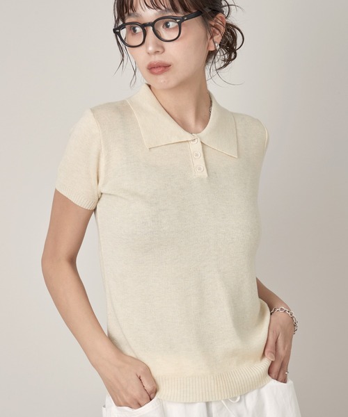 OFROOM(オフルーム)の「Minimal Knit Polo|ミニマルニットポロ(ニット/セーター・レディース・グレー/ベージュ/アイボリー・FREE)」の3枚目の写真