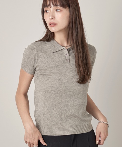 OFROOM(オフルーム)の「Minimal Knit Polo|ミニマルニットポロ(ニット/セーター・レディース・グレー/ベージュ/アイボリー・FREE)」の2枚目の写真