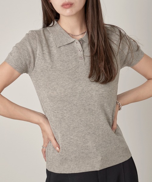 OFROOM(オフルーム)の「Minimal Knit Polo|ミニマルニットポロ(ニット/セーター・レディース・グレー/ベージュ/アイボリー・FREE)」の12枚目の写真