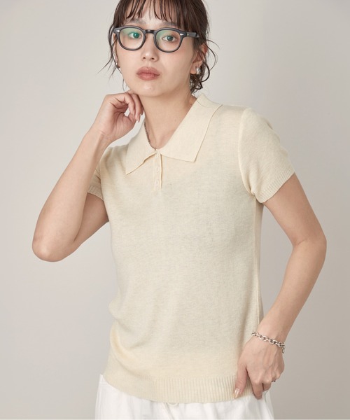 OFROOM(オフルーム)の「Minimal Knit Polo|ミニマルニットポロ(ニット/セーター・レディース・グレー/ベージュ/アイボリー・FREE)」の4枚目の写真
