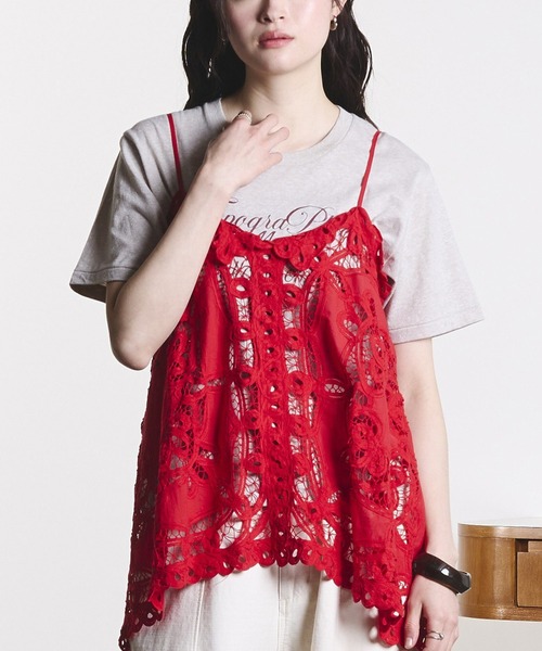 ROSE BUD(ローズバッド)の「(mag.by c)BATTEN LACE CAMISOLE(キャミソール・レディース・ホワイト/レッド・ONE SIZE)」の1枚目の写真