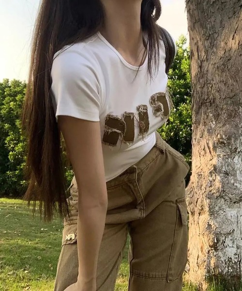 Girly Doll(ガーリードール)の「デニムロゴミニTシャツ(Tシャツ/カットソー・レディース・ブラック/ホワイト・M/S)」の7枚目の写真