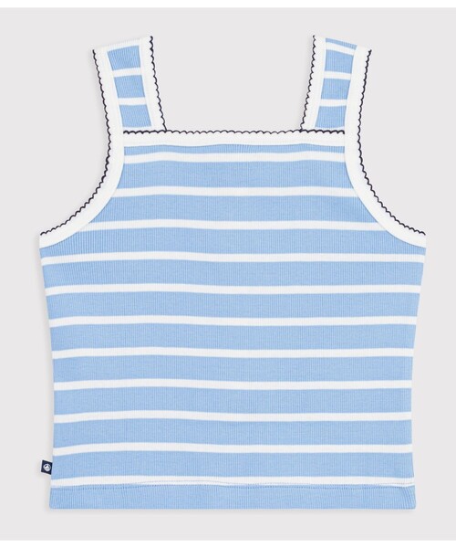 PETIT BATEAU(プチバトー)の「2×2リブ編みタンクトップ(タンクトップ・キッズ・ホワイト×ブルー・6YEAR/12YEAR)」の2枚目の写真