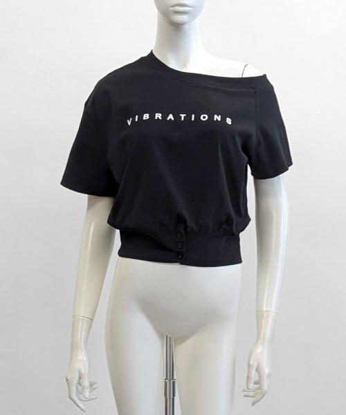 REMUR(レミュール)の「ワンショルロゴプリントTシャツ 裾ボタン(Tシャツ/カットソー・レディース・ブラック/ホワイト・FREE)」の10枚目の写真