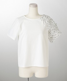 アシンメトリー フリルスリーブ Tシャツ HUIT