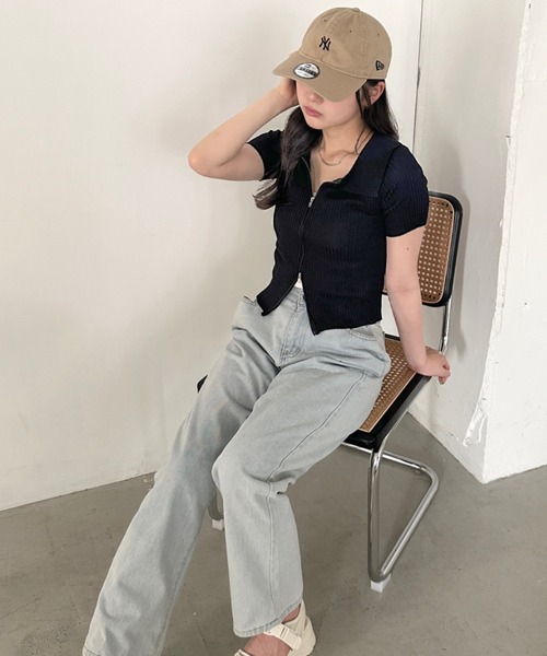 CLEA(クレア)の「半袖ダブルジップアップトップス(Tシャツ/カットソー・レディース・ブルー/ホワイト/ブラック・FREE)」の11枚目の写真