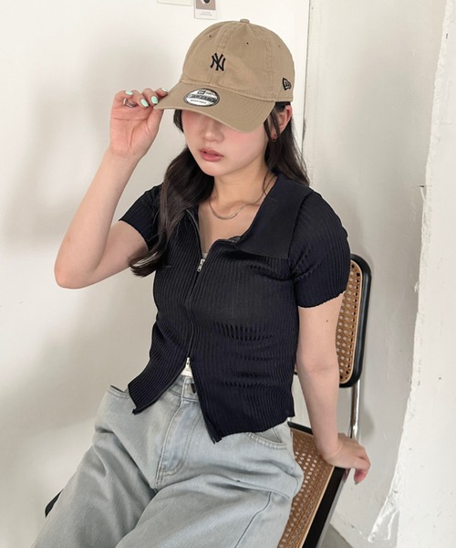 CLEA(クレア)の「半袖ダブルジップアップトップス(Tシャツ/カットソー・レディース・ブルー/ホワイト/ブラック・FREE)」の12枚目の写真