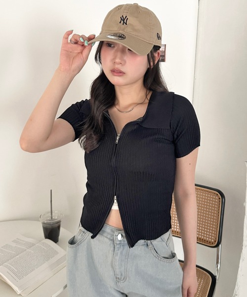 CLEA(クレア)の「半袖ダブルジップアップトップス(Tシャツ/カットソー・レディース・ブルー/ホワイト/ブラック・FREE)」の14枚目の写真