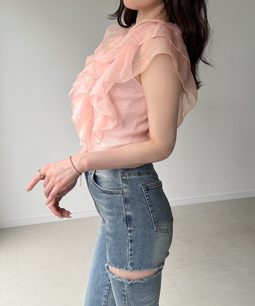 junoah(ジュノア)の「フリルノースリリブニット(ニット/セーター・レディース・ピンク/ライトブルー/アイボリー・MEDIUM/LARGE)」の15枚目の写真