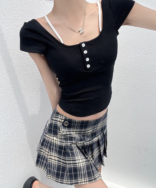 HALEY PESCA(ヘーリーペスカ)の「HALEY PESCA/バックオープン レイヤードトップス(Tシャツ/カットソー・レディース・アイボリー/ブラック/ブラック系その他/グレー/ライトグリーン・FREE)」の2枚目の写真