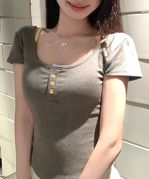 HALEY PESCA(ヘーリーペスカ)の「HALEY PESCA/バックオープン レイヤードトップス(Tシャツ/カットソー・レディース・アイボリー/ブラック/ブラック系その他/グレー/ライトグリーン・FREE)」の18枚目の写真