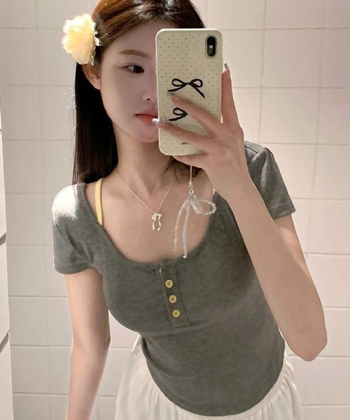 HALEY PESCA(ヘーリーペスカ)の「HALEY PESCA/バックオープン レイヤードトップス(Tシャツ/カットソー・レディース・アイボリー/ブラック/ブラック系その他/グレー/ライトグリーン・FREE)」の19枚目の写真