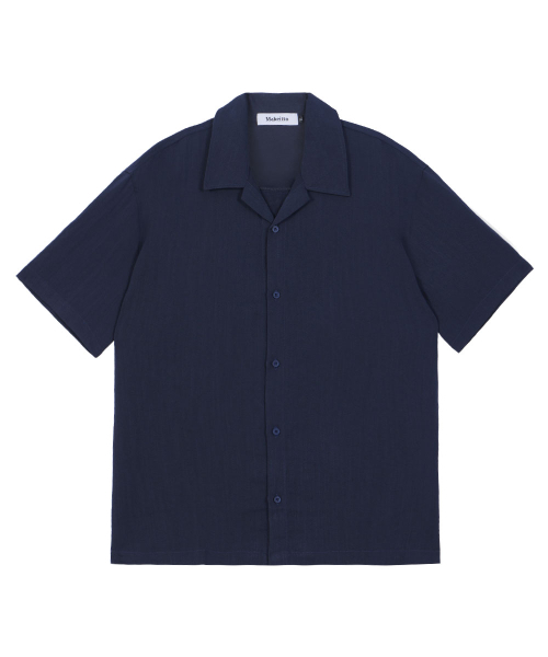 MAKEITTO(メイキット)の「ミニマルオープンカラー半袖シャツ_ネイビー(シャツ/ブラウス・メンズ・ダークネイビー・MEDIUM/LARGE/X-LARGE/XX-LARGE)」の3枚目の写真