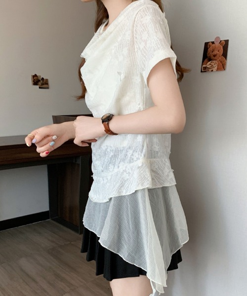 2ly2(トゥーリートゥー)の「オフショル風シアーデザインカットソー レディース ドレープトップス(Tシャツ/カットソー・レディース・グリーン/ホワイト・FREE)」の16枚目の写真