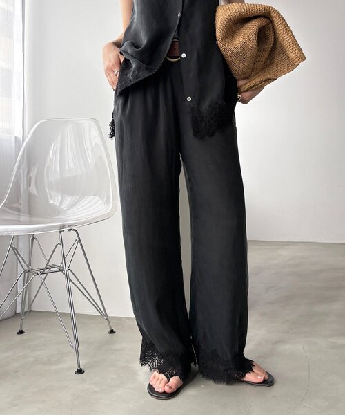 DouDou(ドゥドゥ)の「【セットアップ可能】レースヘムパンツ(その他パンツ・レディース・グレイッシュベージュ/ブラック・TM/FREE)」の11枚目の写真