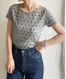 ドット柄 半袖 コンパクト ショート丈 シアーTシャツ トップス