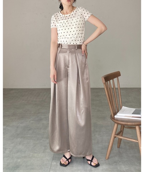 She's Closet(シーズクローゼット)の「ドット柄 半袖 コンパクト ショート丈 シアーTシャツ トップス(Tシャツ/カットソー・レディース・ブラック/グレー/ブラウン/オフホワイト・FREE)」の6枚目の写真