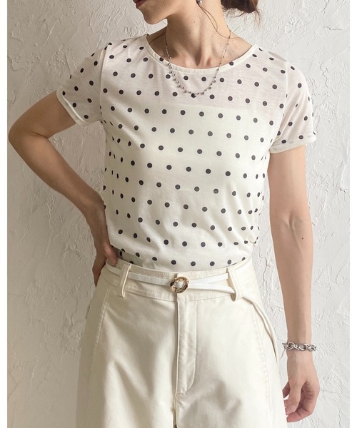 She's Closet(シーズクローゼット)の「ドット柄 半袖 コンパクト ショート丈 シアーTシャツ トップス(Tシャツ/カットソー・レディース・ブラック/グレー/ブラウン/オフホワイト・FREE)」の11枚目の写真