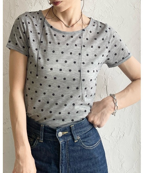 She's Closet(シーズクローゼット)の「ドット柄 半袖 コンパクト ショート丈 シアーTシャツ トップス(Tシャツ/カットソー・レディース・ブラック/グレー/ブラウン/オフホワイト・FREE)」の10枚目の写真