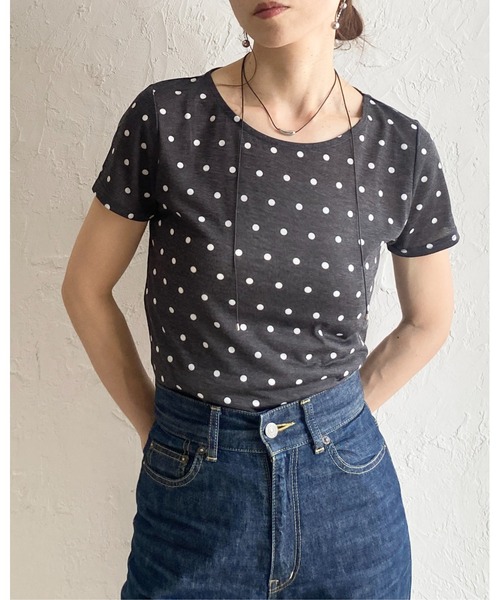 She's Closet(シーズクローゼット)の「ドット柄 半袖 コンパクト ショート丈 シアーTシャツ トップス(Tシャツ/カットソー・レディース・ブラック/グレー/ブラウン/オフホワイト・FREE)」の8枚目の写真