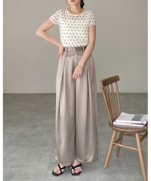 She's Closet(シーズクローゼット)の「ドット柄 半袖 コンパクト ショート丈 シアーTシャツ トップス(Tシャツ/カットソー・レディース・ブラック/グレー/ブラウン/オフホワイト・FREE)」の5枚目の写真