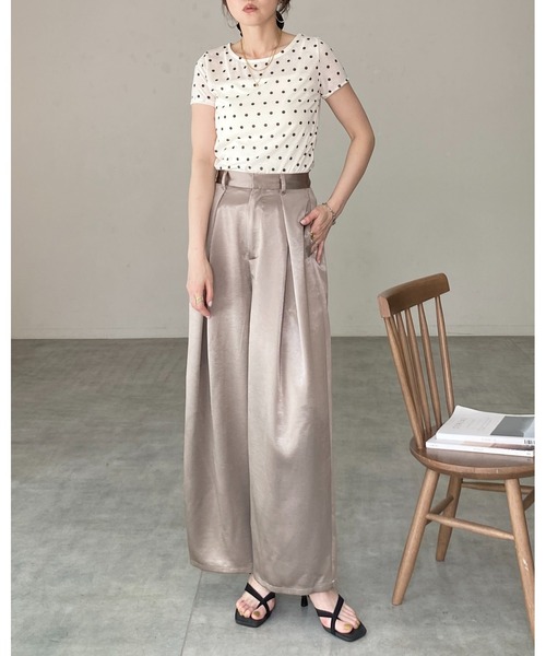 She's Closet(シーズクローゼット)の「ドット柄 半袖 コンパクト ショート丈 シアーTシャツ トップス(Tシャツ/カットソー・レディース・ブラック/グレー/ブラウン/オフホワイト・FREE)」の20枚目の写真