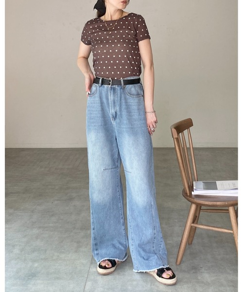She's Closet(シーズクローゼット)の「ドット柄 半袖 コンパクト ショート丈 シアーTシャツ トップス(Tシャツ/カットソー・レディース・ブラック/グレー/ブラウン/オフホワイト・FREE)」の16枚目の写真