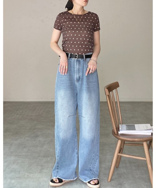 She's Closet(シーズクローゼット)の「ドット柄 半袖 コンパクト ショート丈 シアーTシャツ トップス(Tシャツ/カットソー・レディース・ブラック/グレー/ブラウン/オフホワイト・FREE)」の15枚目の写真