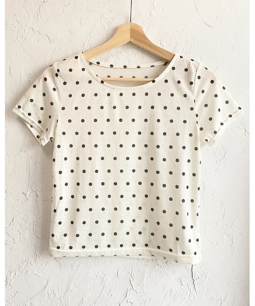 She's Closet(シーズクローゼット)の「ドット柄 半袖 コンパクト ショート丈 シアーTシャツ トップス(Tシャツ/カットソー・レディース・ブラック/グレー/ブラウン/オフホワイト・FREE)」の14枚目の写真
