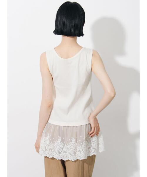 Samansa Mos2（サマンサ モスモス）の「【接触冷感】裾チュールレースノースリーブ（Tシャツ/カットソー・レディース・ブラック/オフホワイト/キナリ・F）」の9枚目の写真