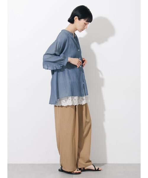 Samansa Mos2（サマンサ モスモス）の「【接触冷感】裾チュールレースノースリーブ（Tシャツ/カットソー・レディース・ブラック/オフホワイト/キナリ・F）」の12枚目の写真