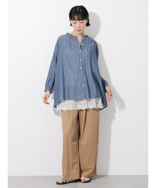 Samansa Mos2（サマンサ モスモス）の「【接触冷感】裾チュールレースノースリーブ（Tシャツ/カットソー・レディース・ブラック/オフホワイト/キナリ・F）」の13枚目の写真
