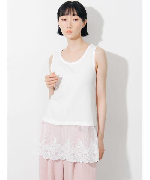 Samansa Mos2（サマンサ モスモス）の「【接触冷感】裾チュールレースノースリーブ（Tシャツ/カットソー・レディース・ブラック/オフホワイト/キナリ・F）」の14枚目の写真