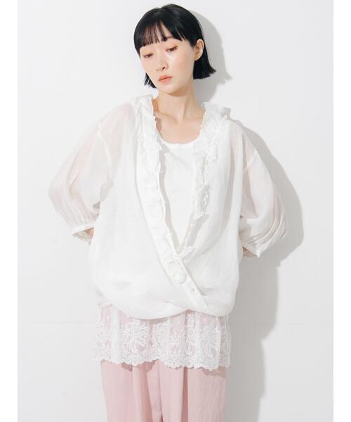 Samansa Mos2（サマンサ モスモス）の「【接触冷感】裾チュールレースノースリーブ（Tシャツ/カットソー・レディース・ブラック/オフホワイト/キナリ・F）」の14枚目の写真