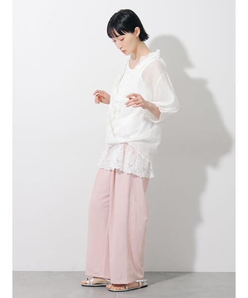 Samansa Mos2（サマンサ モスモス）の「【接触冷感】裾チュールレースノースリーブ（Tシャツ/カットソー・レディース・ブラック/オフホワイト/キナリ・F）」の17枚目の写真