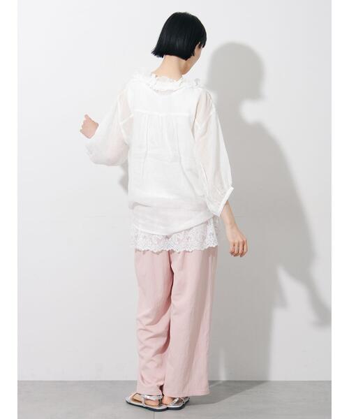 Samansa Mos2（サマンサ モスモス）の「【接触冷感】裾チュールレースノースリーブ（Tシャツ/カットソー・レディース・ブラック/オフホワイト/キナリ・F）」の18枚目の写真