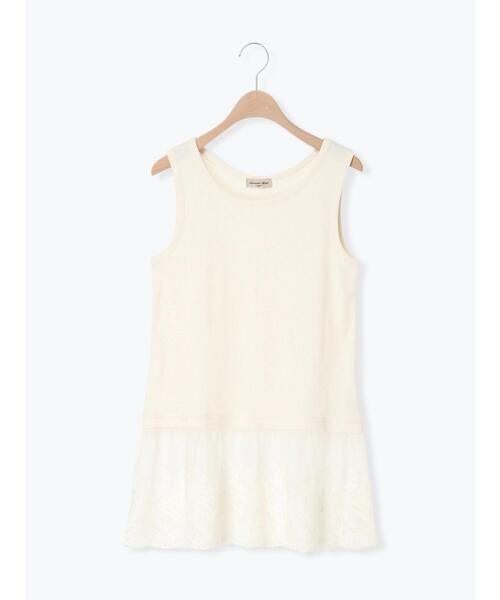 Samansa Mos2（サマンサ モスモス）の「【接触冷感】裾チュールレースノースリーブ（Tシャツ/カットソー・レディース・ブラック/オフホワイト/キナリ・F）」の20枚目の写真