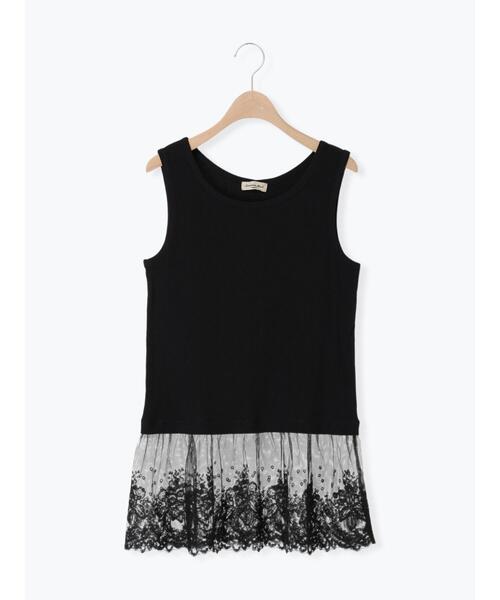 Samansa Mos2（サマンサ モスモス）の「【接触冷感】裾チュールレースノースリーブ（Tシャツ/カットソー・レディース・ブラック/オフホワイト/キナリ・F）」の4枚目の写真