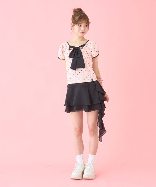Mi-je(ミジェ)の「フロントリボンドット半袖Tシャツ(Tシャツ/カットソー・レディース・オフホワイト/ピンク・F)」の5枚目の写真