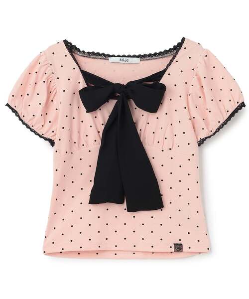 Mi-je(ミジェ)の「フロントリボンドット半袖Tシャツ(Tシャツ/カットソー・レディース・オフホワイト/ピンク・F)」の8枚目の写真