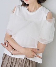 オーガンジーリボンオフショルノースリーブTシャツ