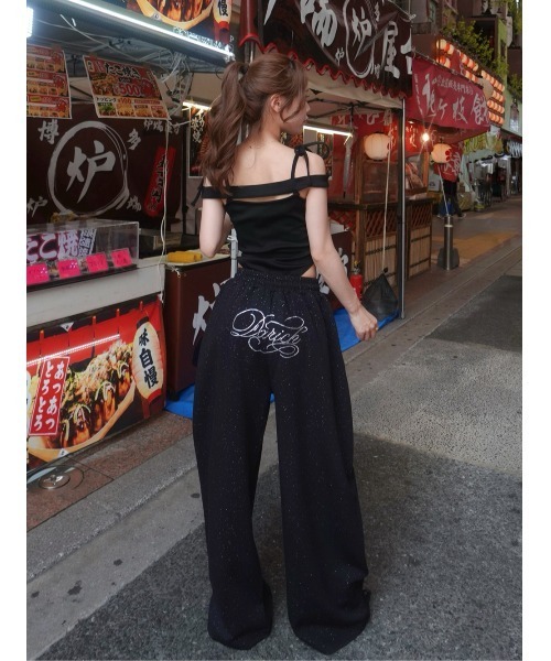 クリスタルロゴグリッタースウェットワイドパンツ（スラックス