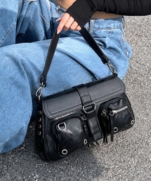サイドレースアップダブルポケットショルダーバッグ