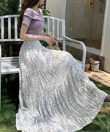 ドット柄シフォンロングスカート