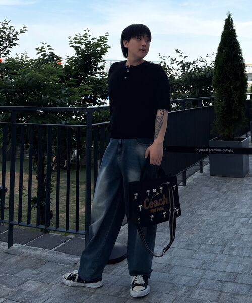 WORK ON BODY OFF（ワークオンボディオフ）の「クールバンブーセミオーバーフィットケーブルヘンリーネック半袖ニット[ブラック]（ニット/セーター・メンズ・ブラック・MEDIUM/LARGE/X-LARGE）」の10枚目の写真